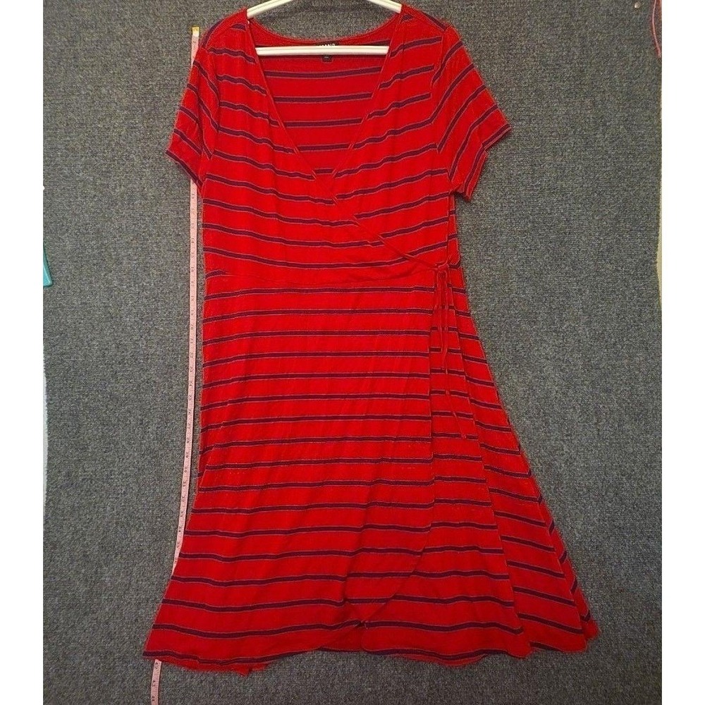 Torrid Dress Womens 2 Red Stripe V Neck Short Sleeve Wrap Fit & Flare Midi Knit